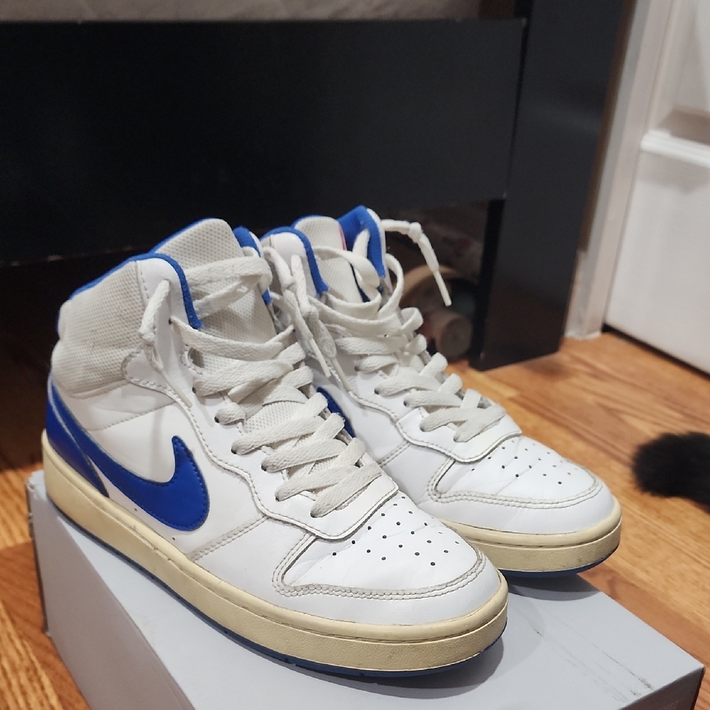 Nike White and Blue High-Top Court shoes